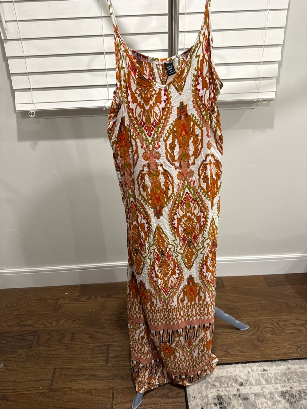 SHEIN Cream Maxi Dress with Orange & Pink Ikat Print